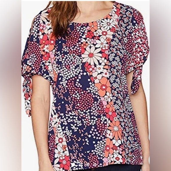 Michael by Michael Kors Floral Printed Split Sleeve Tie Blouse - Picture 3 of 9